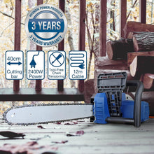 Load image into Gallery viewer, Hyundai HYC2400E Electric Chainsaw 2400W 16in 40cm Bar 15m/s Chain 230V Corded Garden Saw