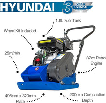 Load image into Gallery viewer, Hyundai HYCP5030 78.5cc Petrol Plate Compactor with Wheel Kit & Paving Pad