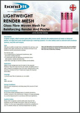 Load image into Gallery viewer, Bond It Render Mesh 160g/m2 Fibreglass Rendering Plastering Crack Repair 50sqm