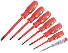Load image into Gallery viewer, Draper SET OF 7 INSULATED S/DRIVERS 46540 46540 VDE Approved Fully Insulated Soft Grip Screwdriver Set With Mains Tester (7 Piece)