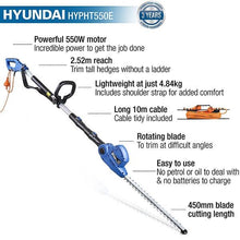 Load image into Gallery viewer, Hyundai HYPHT550E Electric Hedge Trimmer 550W 450mm Corded Long Reach Hedge Cutter Garden Trimmer