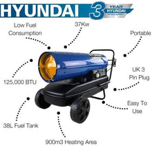 Load image into Gallery viewer, Hyundai 37kW Diesel/Kerosene Space Heater 125,000BTU | HY125DKH
