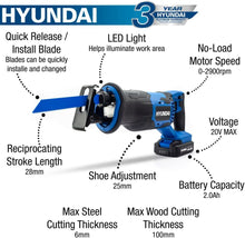 Load image into Gallery viewer, Hyundai 20V MAX Li-Ion Cordless Reciprocating Saw | HY2181
