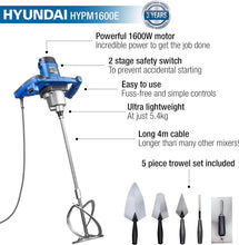 Load image into Gallery viewer, Hyundai 1600W Electric Paddle Mixer with 5 Piece Trowel Set 230v/240v | HYPM1600E