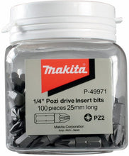 Load image into Gallery viewer, Makita P-49971 PZ2 Hex Insert Bits 25mm (Candy Tub of 100)