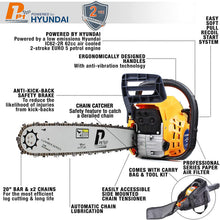 Load image into Gallery viewer, P1 Petrol Chainsaw with 62cc Hyundai Engine, 20" Bar, Easy-Start - Includes 2 Chains and Bag | P6220C