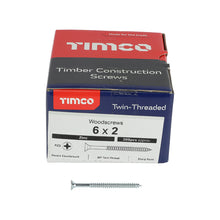 Load image into Gallery viewer, TIMCO Twin-Threaded Countersunk Silver Woodscrews - 6 x 2 Box OF 200 - 00062CWZ