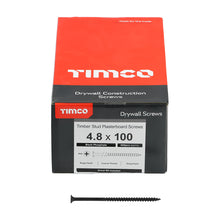 Load image into Gallery viewer, TIMCO Drywall Coarse Thread Bugle Head Black Screws - 4.8 x 100 Box OF 500 - 00100DRYC