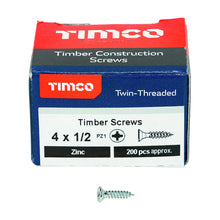 Load image into Gallery viewer, TIMCO Twin-Threaded Countersunk Silver Woodscrews - 12 x 3 Box OF 200 - 00123CWZ