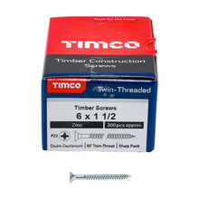 Load image into Gallery viewer, TIMCO Twin-Threaded Countersunk Silver Woodscrews - 6 x 1 1/2 Box OF 200 - 06112CWZ