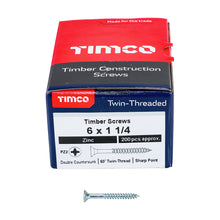 Load image into Gallery viewer, TIMCO Twin-Threaded Countersunk Silver Woodscrews - 6 x 1 1/4 Box OF 200 - 06114CWZ