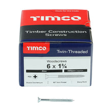 Load image into Gallery viewer, TIMCO Twin-Threaded Countersunk Silver Woodscrews - 6 x 1 3/4 Box OF 200 - 06134CWZ