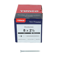 Load image into Gallery viewer, TIMCO Twin-Threaded Countersunk Silver Woodscrews - 8 x 2 1/2 Box OF 200 - 08212CWZ