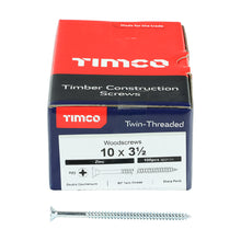 Load image into Gallery viewer, TIMCO Twin-Threaded Countersunk Silver Woodscrews - 10 x 3 1/2 Box OF 100 - 10312CWZ