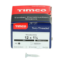Load image into Gallery viewer, TIMCO Twin-Threaded Countersunk Silver Woodscrews - 12 x 1 1/4 Box OF 200 - 12114CWZ