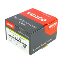 Load image into Gallery viewer, TIMCO Self-Drilling Cement Board Countersunk Exterior Silver Screws - 4.2 x 42 Box OF 200 - 217228