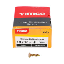 Load image into Gallery viewer, TIMCO Solo Countersunk Gold Woodscrews - 4.0 x 17 Box OF 200 - 40017SOLOC