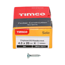 Load image into Gallery viewer, TIMCO Solo Countersunk Silver Woodscrews - 4.0 x 20 Box OF 200 - 40020SQSZ