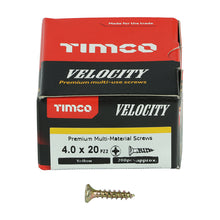 Load image into Gallery viewer, TIMCO Velocity Premium Multi-Use Countersunk Gold Woodscrews - 4.0 x 20 Box OF 200 - 40020VY