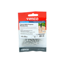 Load image into Gallery viewer, TIMCO Classic Multi-Purpose Countersunk A2 Stainless Steel Woodcrews - 4.0 x 25 TIMpac OF 25 - 40025CHSSP