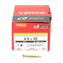 Load image into Gallery viewer, TIMCO C2 Clamp-Fix Multi-Purpose Premium Countersunk Gold Woodscrews - 4.0 x 35 Box OF 200 - 40035C2C