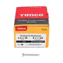 Load image into Gallery viewer, TIMCO Solo Countersunk Silver Woodscrews - 4.0 x 35 Box OF 200 - 40035SOLOZ