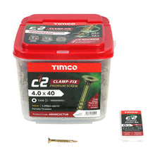 Load image into Gallery viewer, TIMCO C2 Clamp-Fix Multi-Purpose Premium Countersunk Gold Woodscrews - 4.0 x 40 Tub OF 1200 - 40040C2CTUB