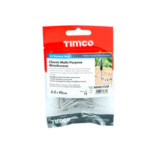 Load image into Gallery viewer, TIMCO Classic Multi-Purpose Countersunk A2 Stainless Steel Woodcrews -All Sizes