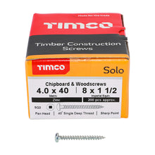 Load image into Gallery viewer, TIMCO Solo Pan Head Silver Woodscrews - 4.0 x 40 Box OF 200 - 40040SQPSZ