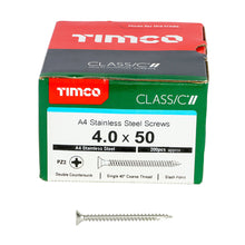 Load image into Gallery viewer, TIMCO Classic Multi-Purpose Countersunk A4 Stainless Steel Woodcrews - 4.0 x 50 Box OF 200 - 40050CLA4