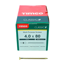 Load image into Gallery viewer, TIMCO Classic Multi-Purpose Countersunk Gold Woodscrews - 4.0 x 80 Box OF 200 - 40080CLAF