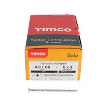 Load image into Gallery viewer, TIMCO Solo Countersunk Silver Woodscrews - 4.0 x 80 Box OF 200 - 40080SOLOZ