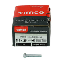 Load image into Gallery viewer, TIMCO Machine Pan Head Silver Screws - M4 x 25 Box OF 100 - 4025PPM