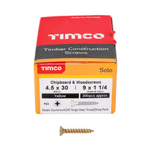 Load image into Gallery viewer, TIMCO Solo Countersunk Gold Woodscrews - 4.5 x 30 Box OF 200 - 45030SOLOC
