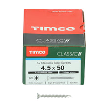 Load image into Gallery viewer, TIMCO Classic Multi-Purpose Countersunk A2 Stainless Steel Woodcrews - 4.5 x 50 Box OF 200 - 45050CLASS
