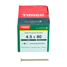 Load image into Gallery viewer, TIMCO Classic Multi-Purpose Countersunk Gold Woodscrews - 4.5 x 80 Box OF 200 - 45080CLAF