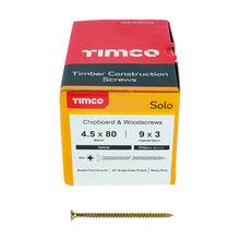 Load image into Gallery viewer, TIMCO Solo Countersunk Gold Woodscrews - 4.5 x 80 Box OF 200 - 45080SOLOC