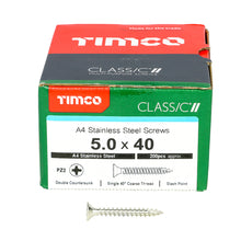 Load image into Gallery viewer, TIMCO Classic Multi-Purpose Countersunk A4 Stainless Steel Woodcrews - 5.0 x 40 Box OF 200 - 50040CLA4