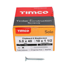 Load image into Gallery viewer, TIMCO Solo Countersunk Silver Woodscrews - 5.0 x 40 Box OF 200 - 50040SQSZ