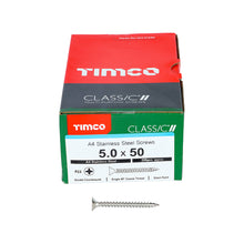 Load image into Gallery viewer, TIMCO Classic Multi-Purpose Countersunk A4 Stainless Steel Woodcrews - 5.0 x 50 Box OF 200 - 50050CLA4