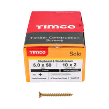 Load image into Gallery viewer, TIMCO Solo Countersunk Gold Woodscrews - 5.0 x 50 Box OF 200 - 50050SOLOC