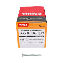 Load image into Gallery viewer, TIMCO Solo Countersunk Silver Woodscrews - 5.0 x 60 Box OF 200 - 50060SOLOZ
