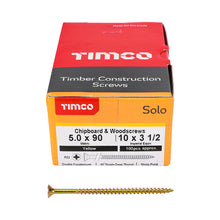 Load image into Gallery viewer, TIMCO Solo Countersunk Gold Woodscrews - 5.0 x 90 Box OF 100 - 50090SOLOC