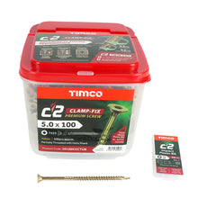 Load image into Gallery viewer, TIMCO C2 Clamp-Fix Multi-Purpose Premium Countersunk Gold Woodscrews - 5.0 x 100 Tub OF 300 - 50100C2CTUB