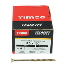 Load image into Gallery viewer, TIMCO Velocity Premium Multi-Use Countersunk Gold Woodscrews - 5.0 x 100 Box OF 100 - 50100VY