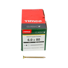 Load image into Gallery viewer, TIMCO Classic Multi-Purpose Countersunk Gold Woodscrews - 6.0 x 80 Box OF 200 - 60080CLAF
