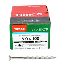 Load image into Gallery viewer, TIMCO Classic Multi-Purpose Countersunk A4 Stainless Steel Woodcrews - 6.0 x 100 Box OF 100 - 60100CLA4