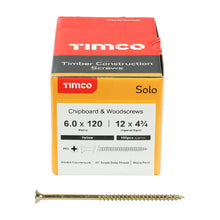 Load image into Gallery viewer, TIMCO Solo Countersunk Gold Woodscrews - 6.0 x 120 Box OF 100 - 60120SOLOC