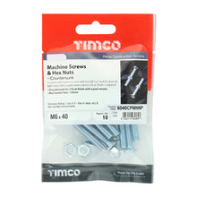 Load image into Gallery viewer, TIMCO Machine Countersunk Screws & Hex Nut Silver - M4 x 25 TIMpac OF 30 - 4025CPMHNP