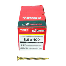 Load image into Gallery viewer, TIMCO C2 Clamp-Fix Multi-Purpose Premium Countersunk Gold Woodscrews - 8.0 x 100 Box OF 100 - 80100C2C